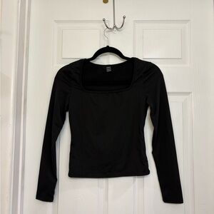 SHEIN Girl’s Black Long Sleeve Square Neck Top